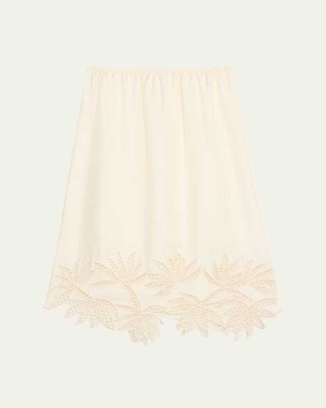 Coverley Floral Cutout Silk Twill Midi Skirt